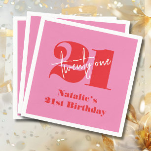 Serviette En Papier Élégant Moderne Anniversaire 21 Ans Rose Rouge Min