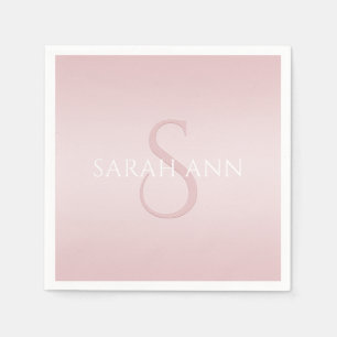 Serviette En Papier Elégant moderne Blush Pink Ombre Nom et monogramme