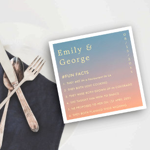 Serviette En Papier Élégant Moderne Chic Bleu Orange Fun Facts Mariage