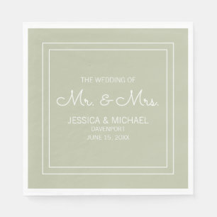 Serviette En Papier Élégant Moderne Chic Vert Sauge Blanc Mariage