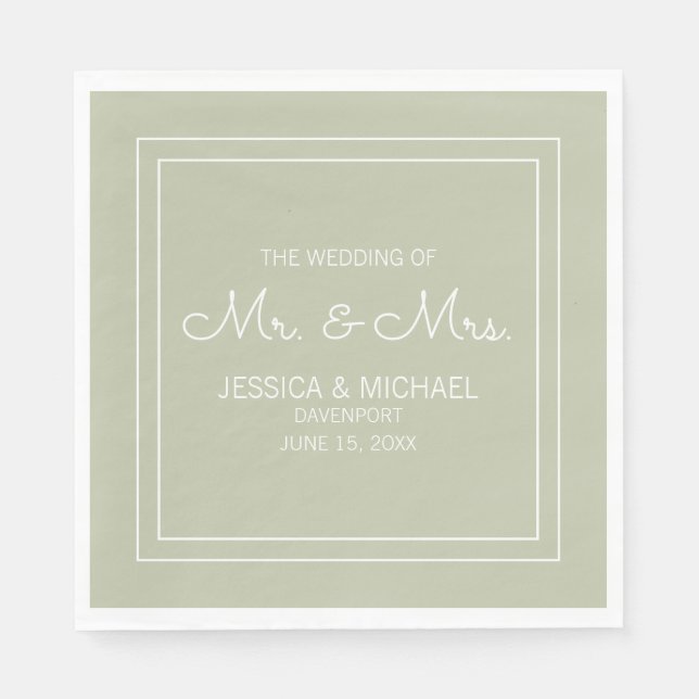 Serviette En Papier Élégant Moderne Chic Vert Sauge Blanc Mariage (Devant)