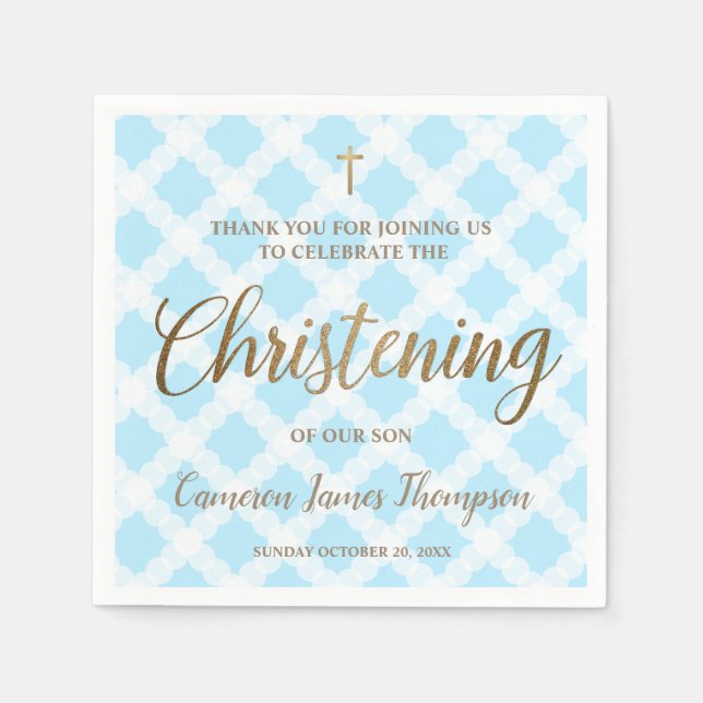 Serviette En Papier Elégant moderne Gold Blue Boy Christening (Devant)