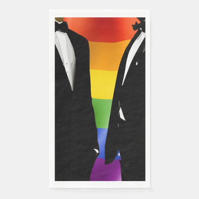 Serviette En Papier Elégant moderne Hommes gais Mariage Arc-en-ciel (Devant)