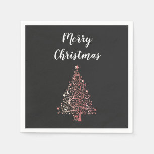 Serviette En Papier élégant moderne Joyeux Noël rose or arbre