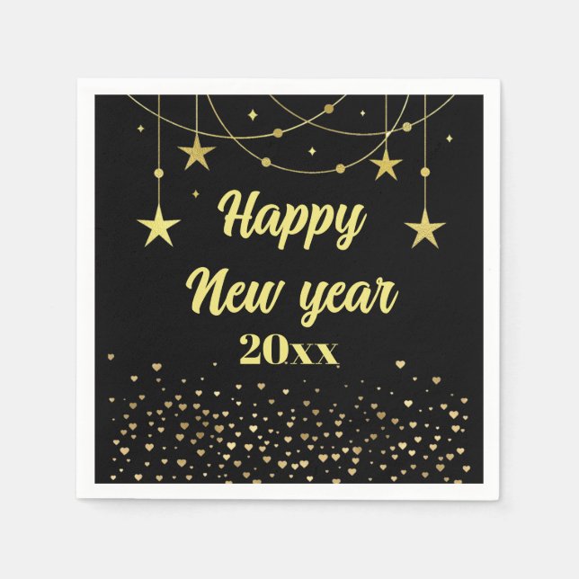 Serviette En Papier Elégant moderne Noir et or Bonne année (Devant)