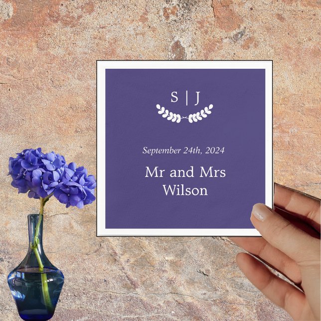 Serviette En Papier Élégant Monogram Blue Jewel Tone Diner Cocktail (Créateur téléchargé)