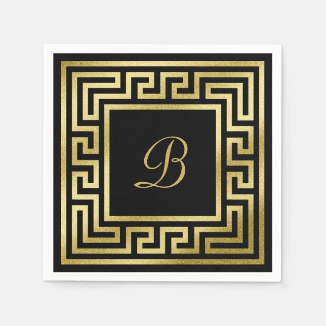 Serviette En Papier Élégant Monogram Gold Parties scintillant grecque  (Devant)