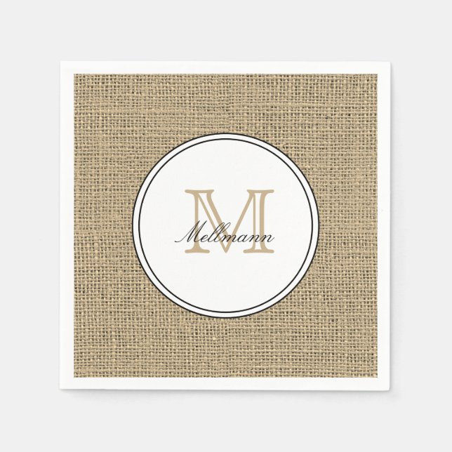 Serviette En Papier Elegant Monogram Name Country Chic Style Burlap (Devant)