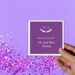 Serviette En Papier Élégant Monogram Purple Jewel Tone Diner Cocktail