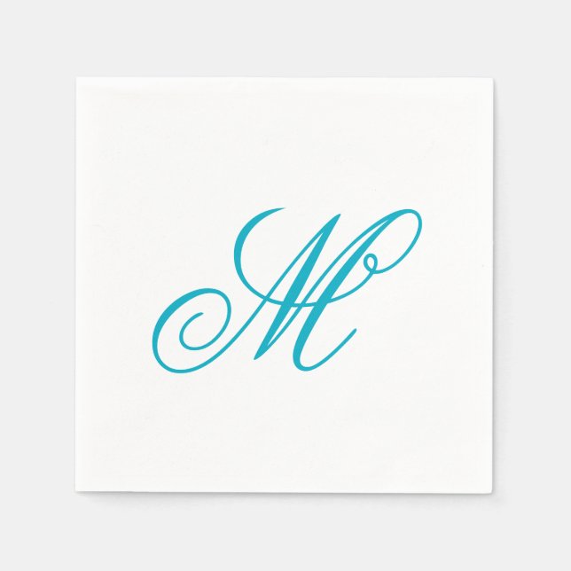 Serviette En Papier Élégant Monogramme Aqua Initial (Devant)