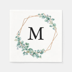 Serviette En Papier Élégant Monogramme Aquarelle Vert Or Mariage