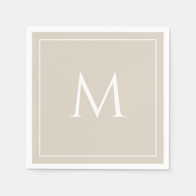 Serviette En Papier Élégant monogramme beige (Devant)