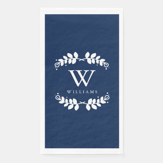 Serviette En Papier Élégant Monogramme bleu marine (Devant)