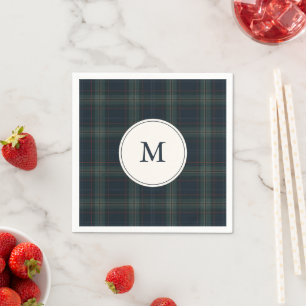 Serviette En Papier Élégant Monogramme bleu marine et vert