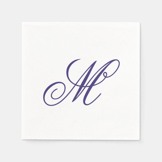 Serviette En Papier Élégant Monogramme bleu marine initial (Devant)