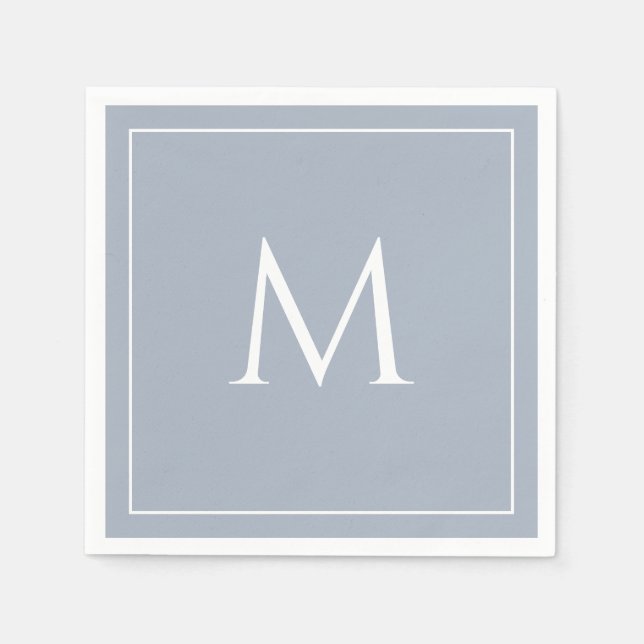 Serviette En Papier Élégant monogramme bleu poussiéreux initial (Devant)