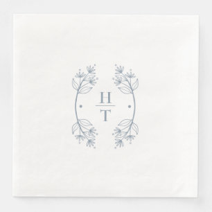 Serviette En Papier Élégant Monogramme Classé Dusty Blue Mariage servi