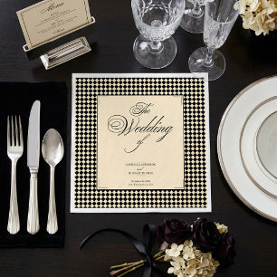 Serviette En Papier Élégant Monogramme Crème Noir Damier