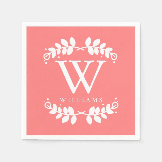 Serviette En Papier Élégant monogramme de corail (Devant)