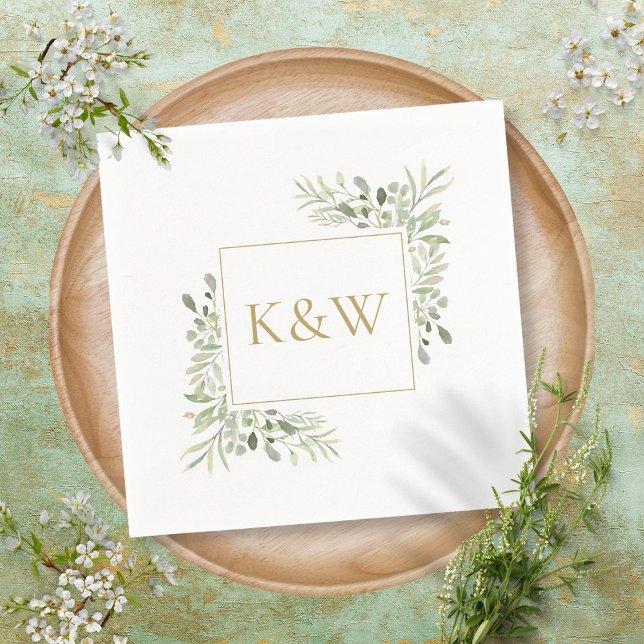 Serviette En Papier Élégant Monogramme de feuillage verdure Mariage (Créateur téléchargé)