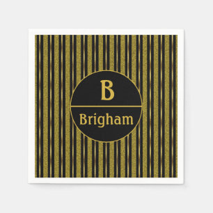 Serviette En Papier Élégant Monogramme de fractionnement de bande noir