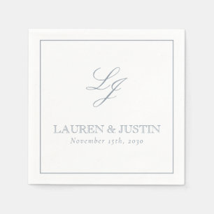 Serviette En Papier Élégant Monogramme Dusty Bleu Simple Mariage Scrip