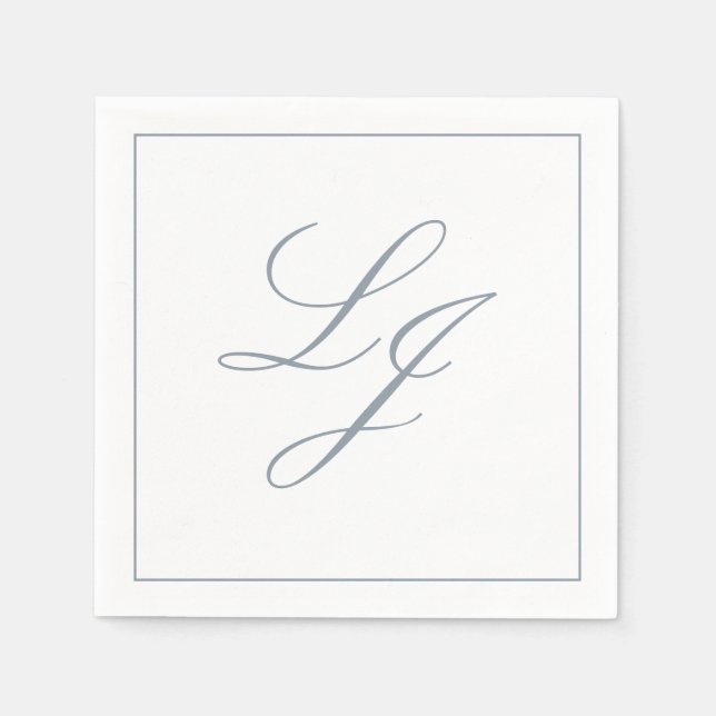 Serviette En Papier Élégant Monogramme Dusty Bleu Simple Mariage Scrip (Devant)