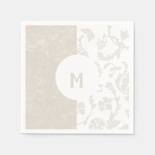 Serviette En Papier Élégant Monogramme Floral Damassé Neutre pour Fête