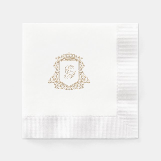 Serviette En Papier Élégant Monogramme Gold Crest Mariage personnalisé (Devant)