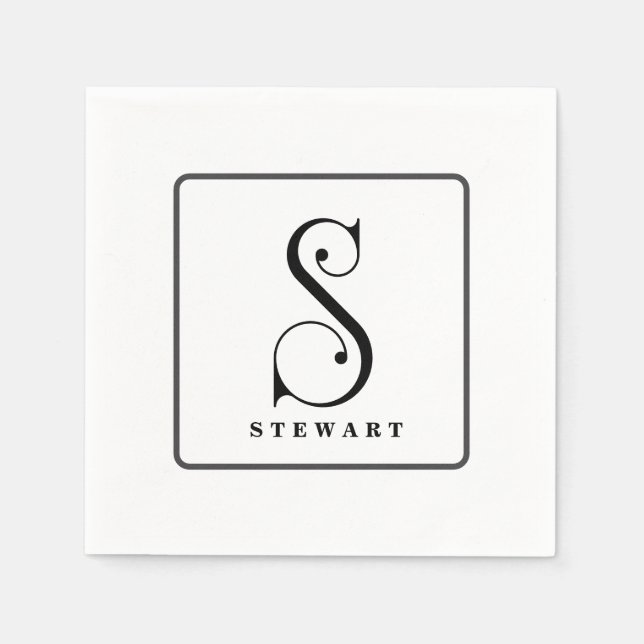 Serviette En Papier Élégant Monogramme Initial S, Nom Modifiable (Devant)
