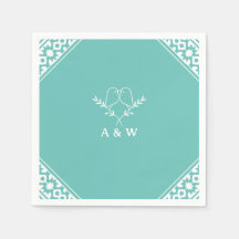 Élégant Monogramme Lovebirds en Turquoise