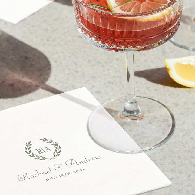 Serviette En Papier Élégant Monogramme Mariage Sage Green (Créateur téléchargé)