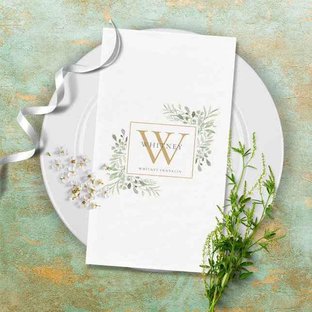 Serviette En Papier Élégant Monogramme Moderne de Feuillage Doré (Créateur téléchargé)