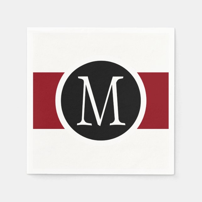 Serviette En Papier Élégant Monogramme noir, blanc et rouge (Devant)