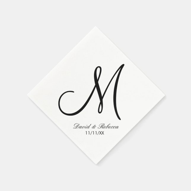 Serviette En Papier Élégant Monogramme noir et blanc (Coin)