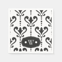 Élégant Monogramme noir et blanc damassé