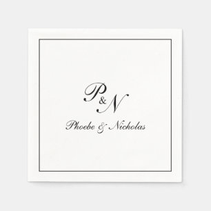 Serviette En Papier Élégant Monogramme noir et blanc Mariage officiel