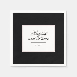 Serviette En Papier Élégant Monogramme noir et blanc Script
