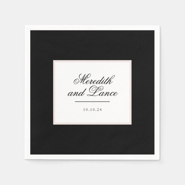 Serviette En Papier Élégant Monogramme noir et blanc Script (Devant)
