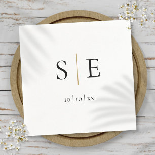 Serviette En Papier Élégant monogramme noir or date minimaliste