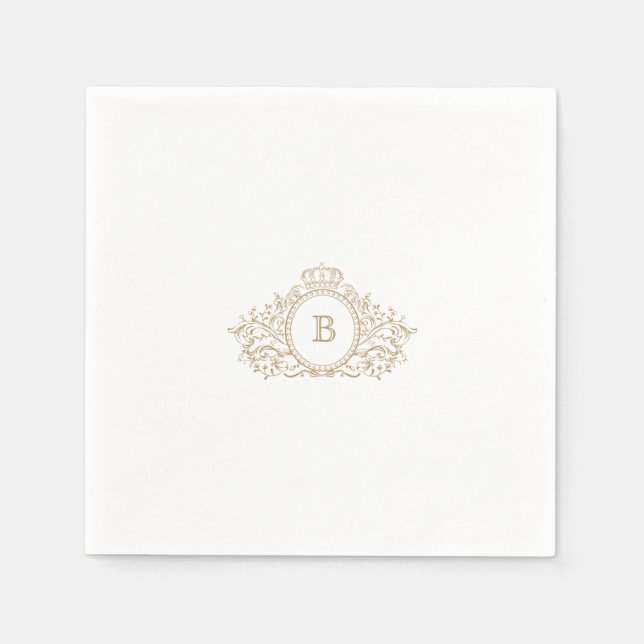 Serviette En Papier Élégant Monogramme Or Crest Mariage personnalisé (Devant)