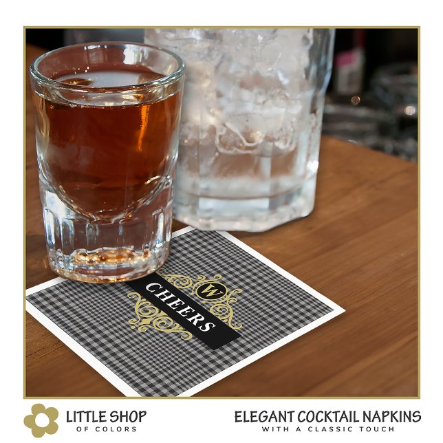 Serviette En Papier Élégant Monogramme plaqué or noir (Créateur téléchargé)