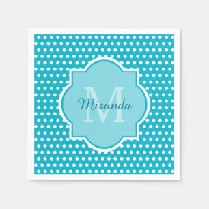 Serviette En Papier Élégant Monogramme Pois Turquoise Avec Nom