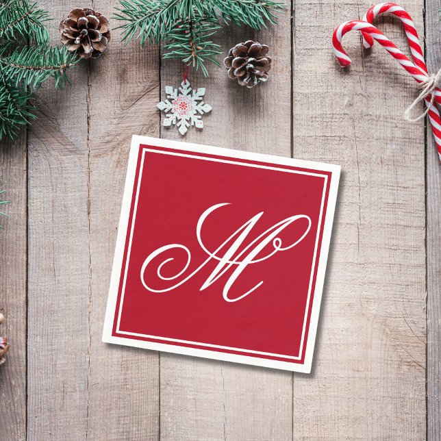 Serviette En Papier Élégant Monogramme Première fête de Noël (Créateur téléchargé)