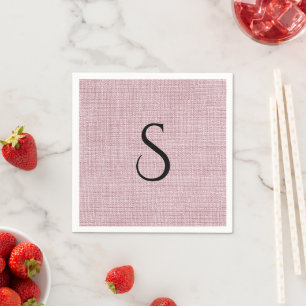 Serviette En Papier Élégant Monogramme Rose Faux Lin