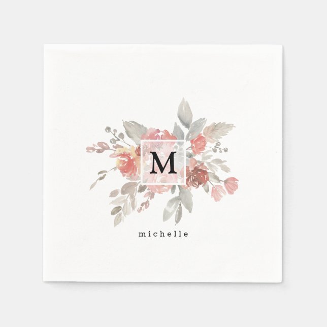 Serviette En Papier Élégant Monogramme rose pâle Dusty (Devant)