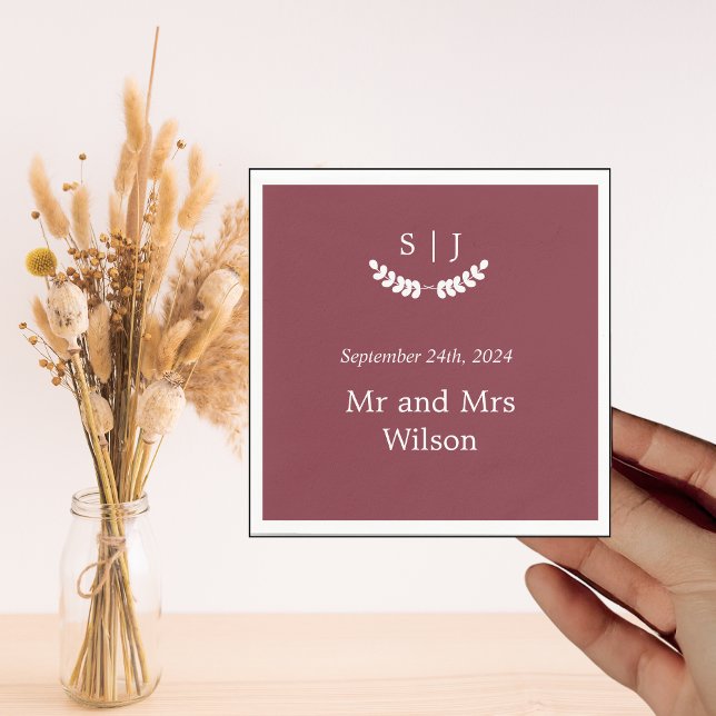 Serviette En Papier Élégant Monogramme Rouge foncé Joyau Tone Dîner (Créateur téléchargé)