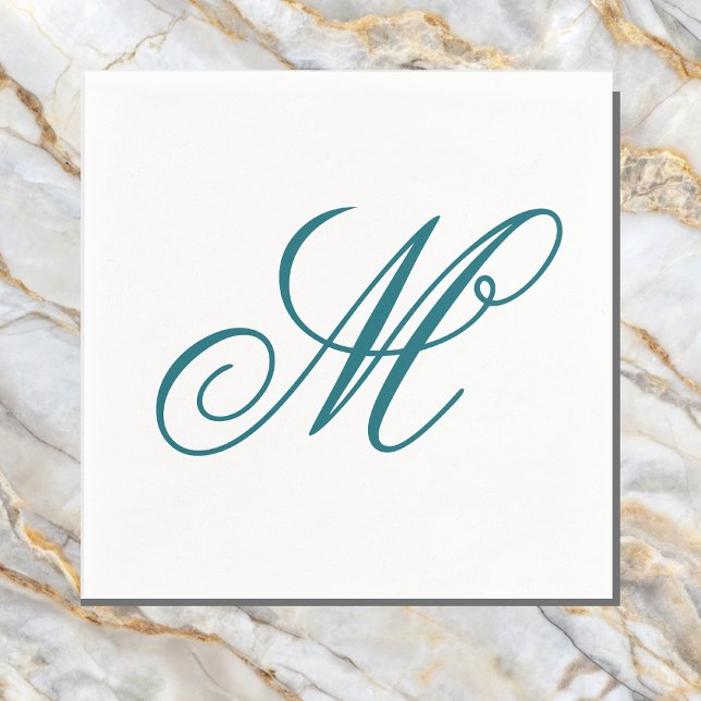 Serviette En Papier Élégant Monogramme Turquoise initial (Créateur téléchargé)