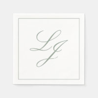 Élégant Monogramme Vert Sauge Simple Écriture Mari