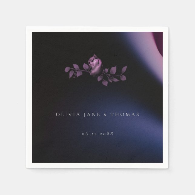 Serviette En Papier Élégant Moody moderne Mariage floral violet foncé (Devant)